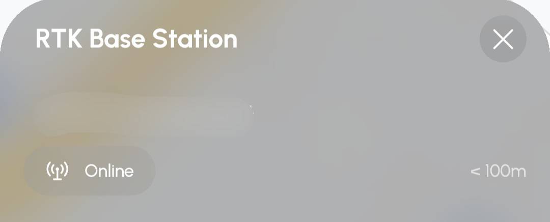 RTK Base Stationの行にOnlineと距離が表示されている