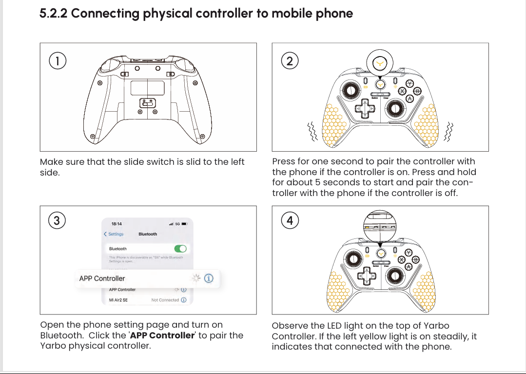 物理コントローラーをスマートフォンへ接続する手順図